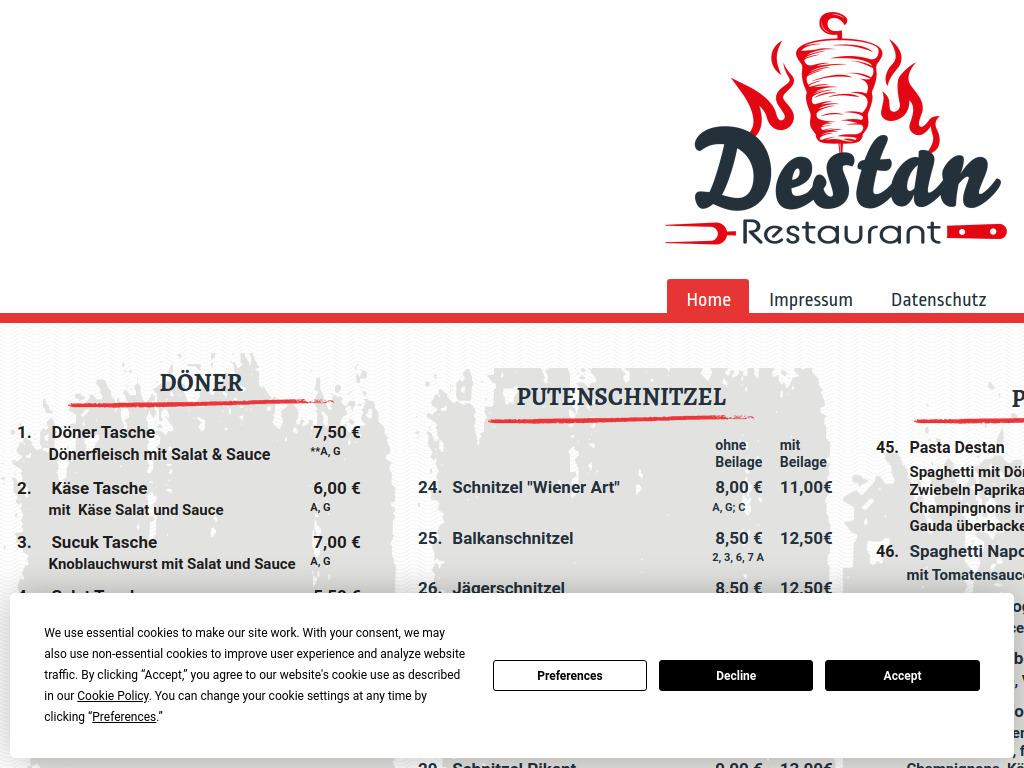 Website von Destan Schnellrestaurant in Brilon