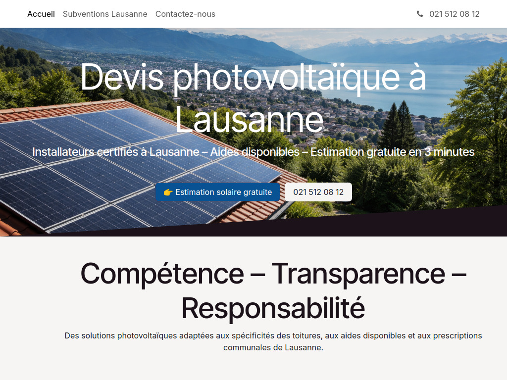 Website von Devis Photovoltaïque Lausanne
