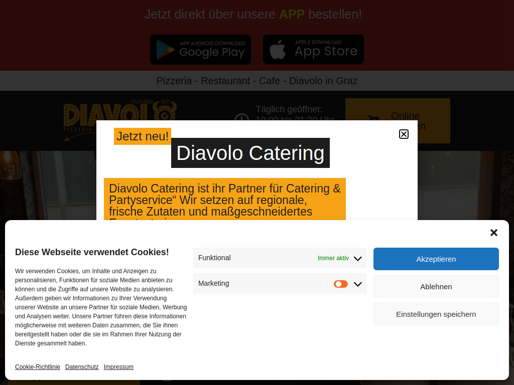 Website von Pizzeria Restaurant Diavolo in Graz
