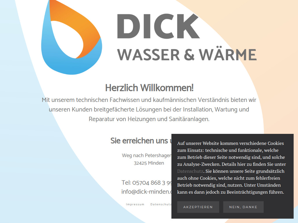 Website von Dick Wasser & Wärme in Minden