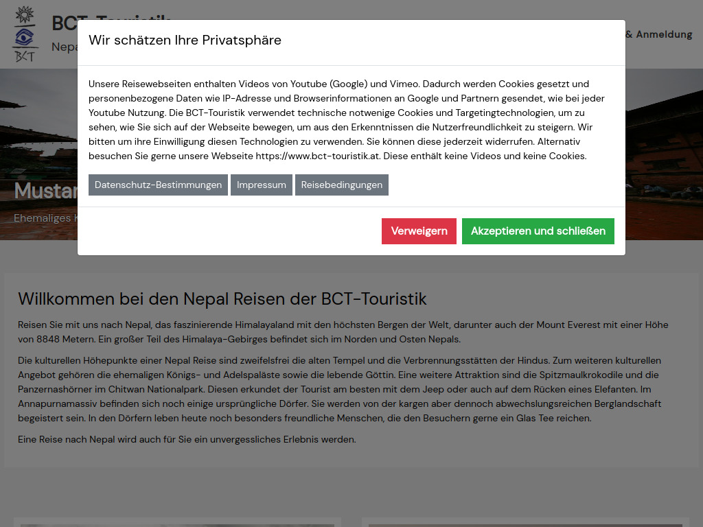 Website von BCT-Touristik in Metern