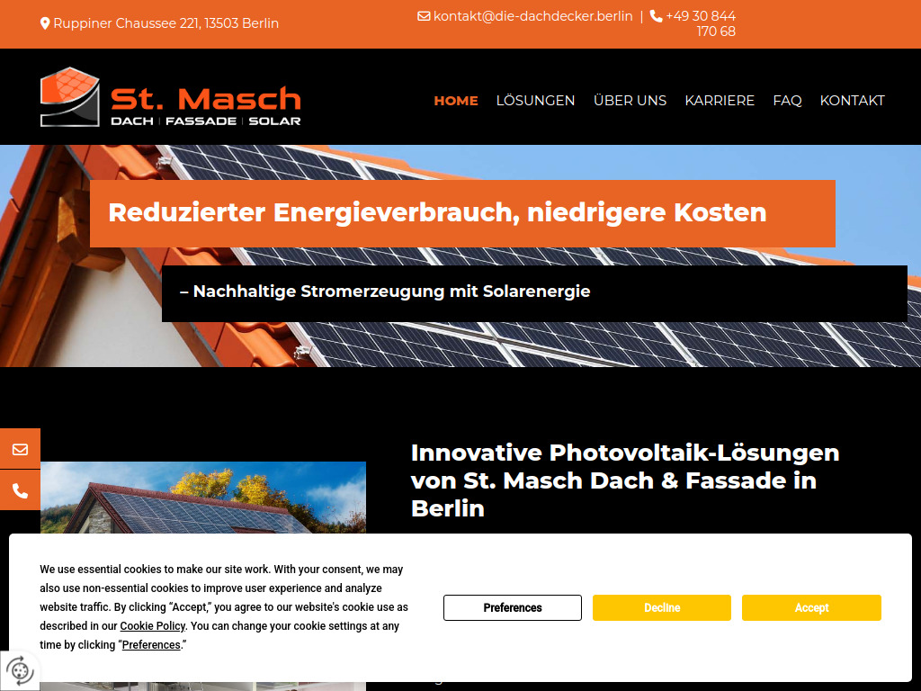 Website von St. Masch Dach & Fassade Photovoltaik in Berlin