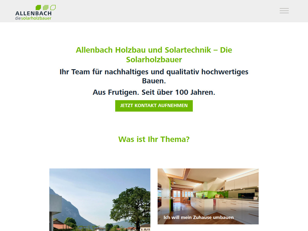 Website von Allenbach Holzbau und Solartechnik AG in Frutigen