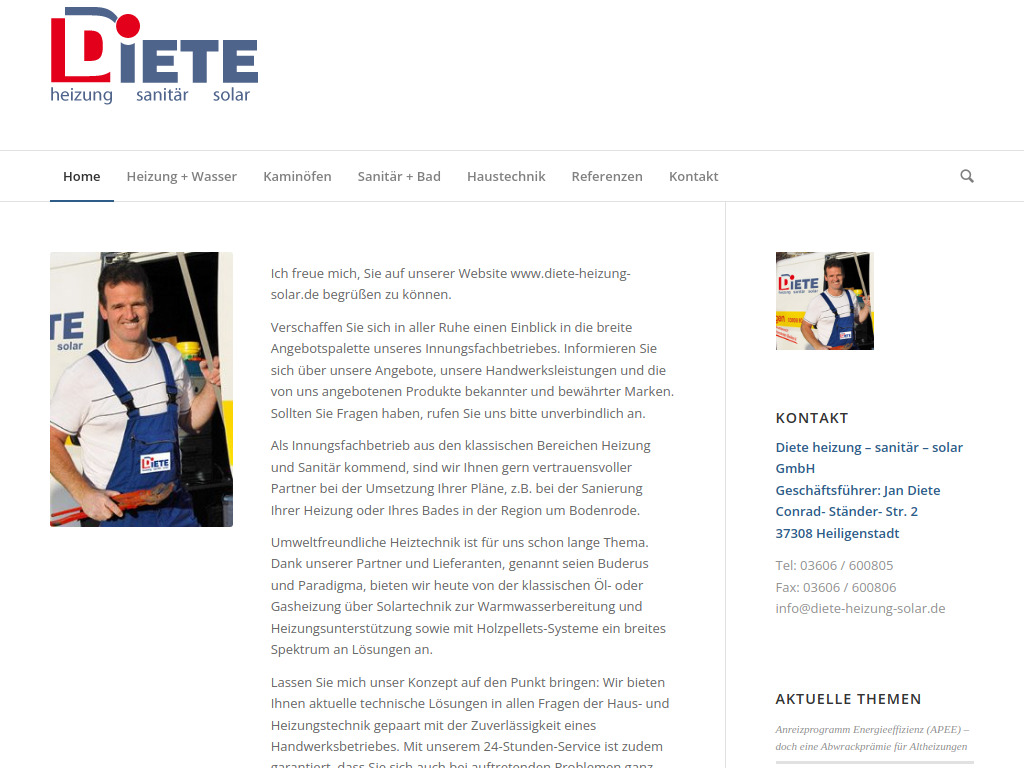Website von Diete heizung – sanitär – solar GmbH in Heiligenstadt