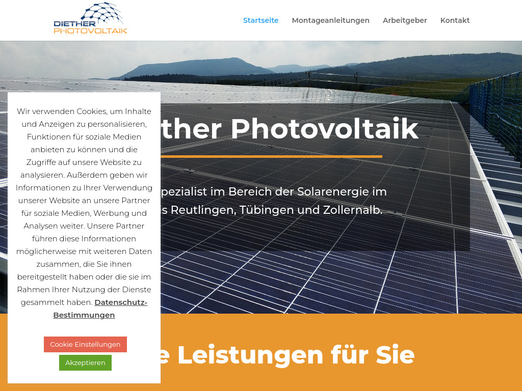 Website von Diether Photovoltaik GmbH in Gomaringen