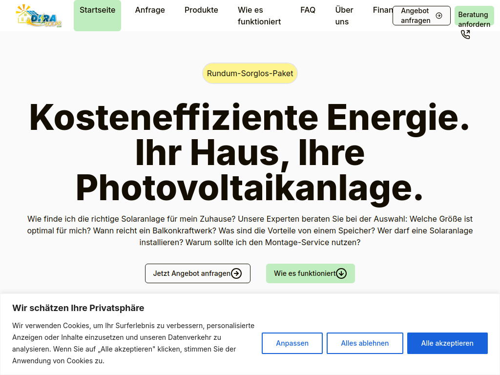 Website von DIRA Solar GmbH in Niederzier