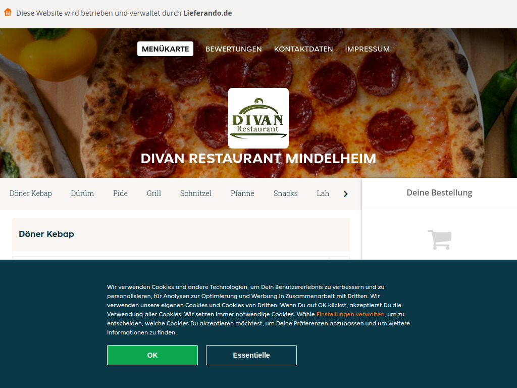 Website von Divan Restaurant Mindelheim - Essen online bestellen in Mindelheim in Mindelheim