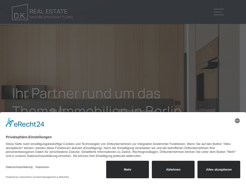 Website von D.K. Real Estate GmbH in Berlin