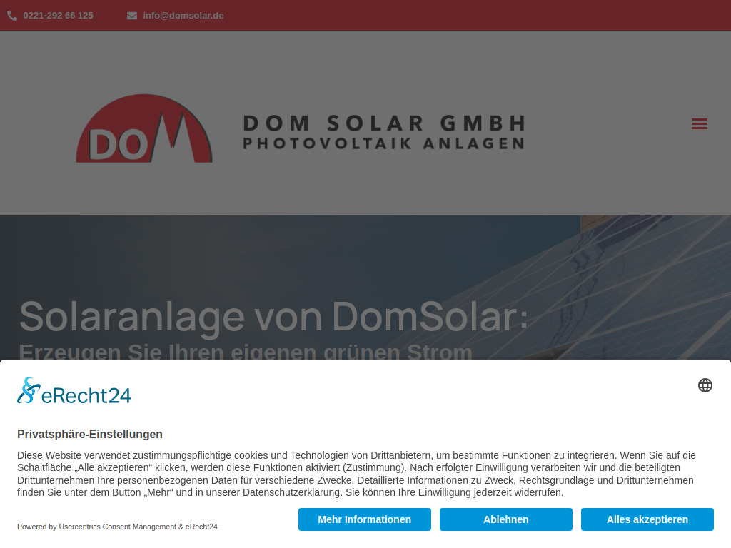 Website von DOM SOLAR GmbH in Köln