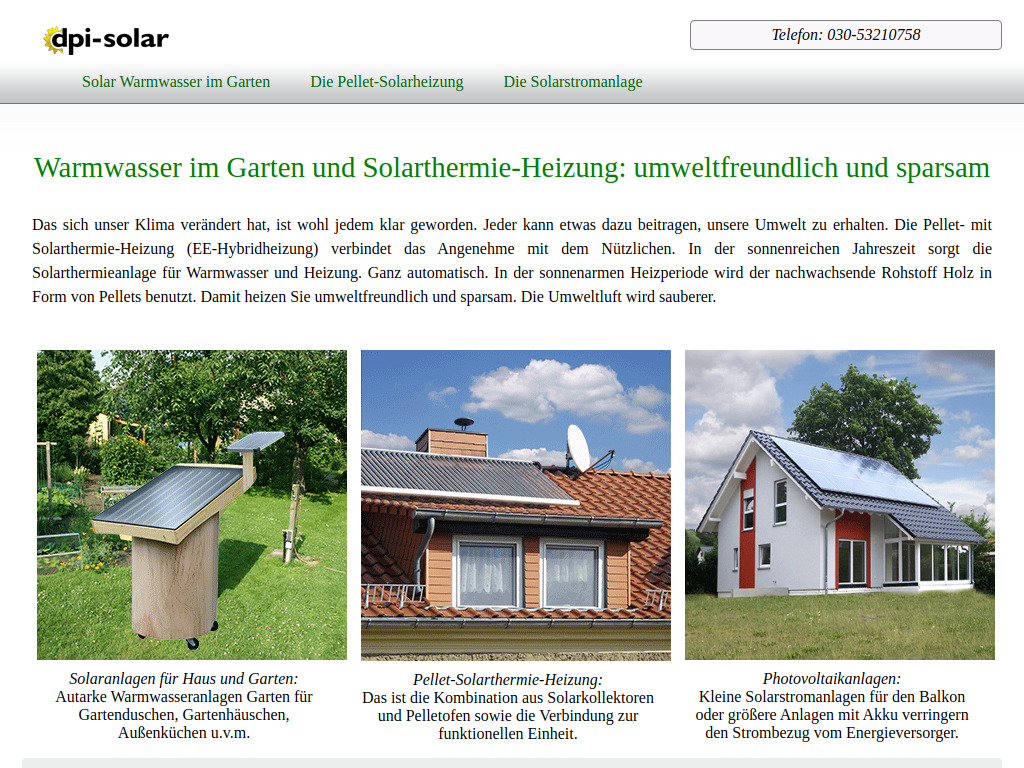 Website von Warmwasser im Garten und Solarthermie-Heizung