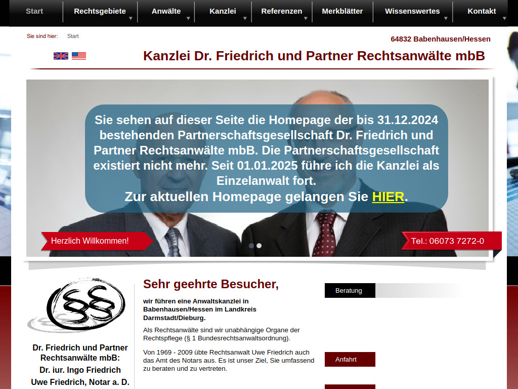 Website von Dr. Friedrich und Partner Rechtsanwälte mbB in Babenhausen