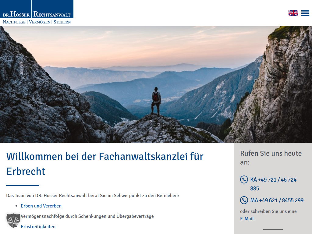 Website von Fachanwaltskanzlei für Erbrecht Dr. Hosser Rechtsanwalt