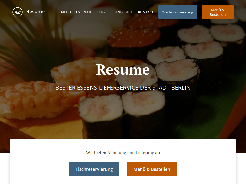 Website von Resume - Lieferservice - Berlin - Essen Online Bestellen in Berlin
