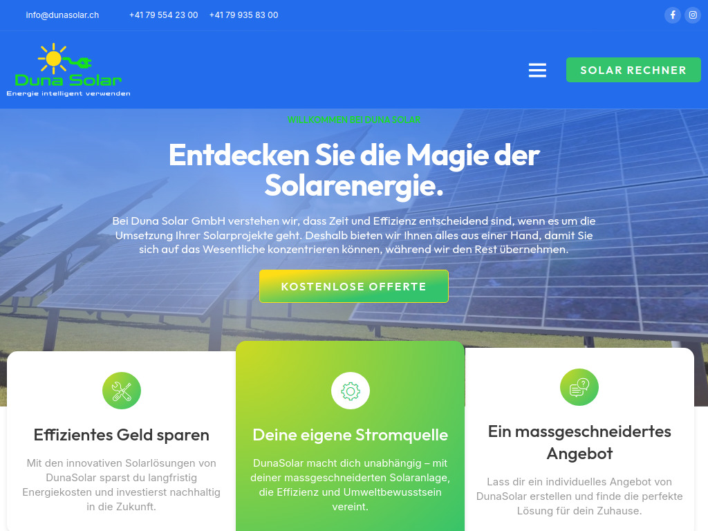 Website von Duna Solar GmbH in Balgach