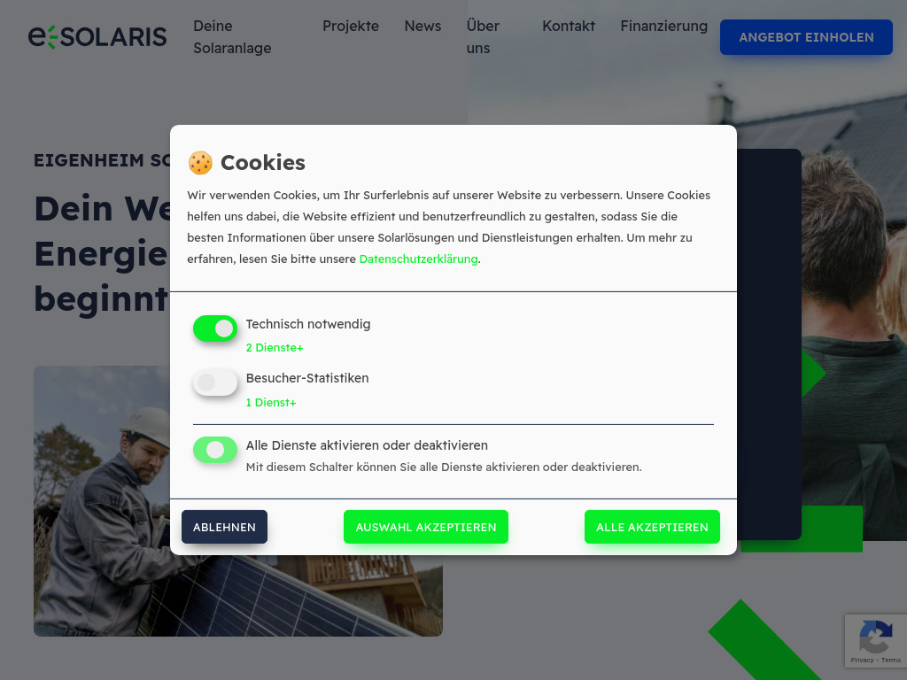 Website von Energia Solaris by Mega Bau & Logistik GmbH in Berlin