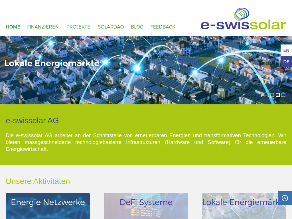 Website von e-swissolar AG in Zug