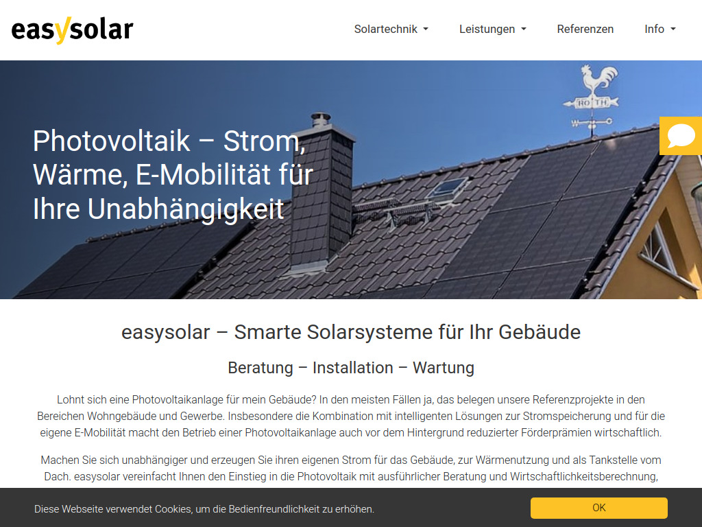 Website von Solartechnik & Photovoltaik Service in Berlin und Brandenburg in Teltow