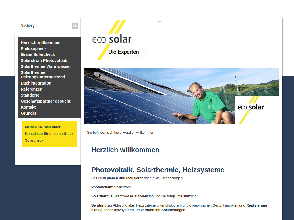 Website von eco solar ag in Schaffhausen