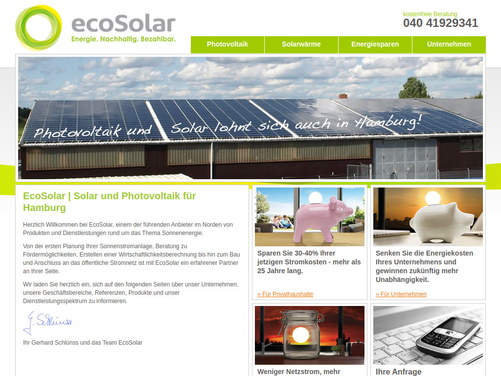 Website von EcoSolar GmbH in Hamburg