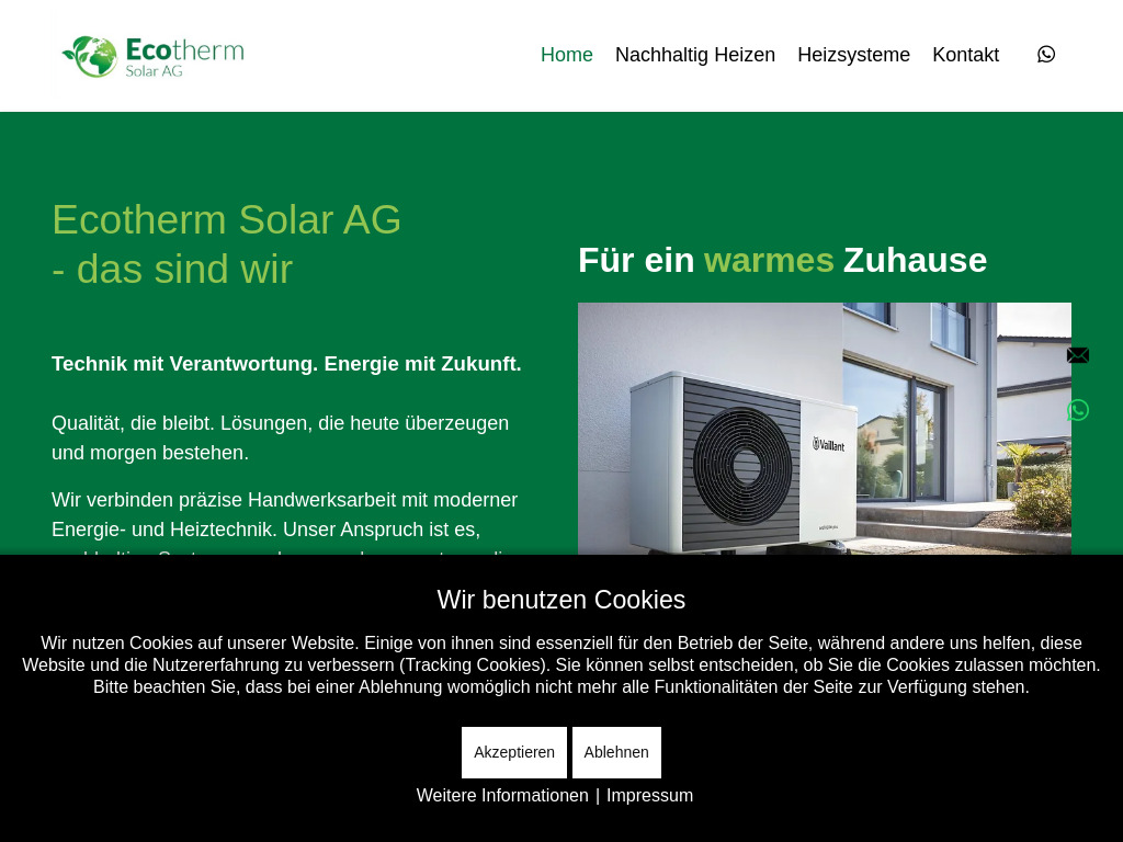 Website von Ecotherm Solar AG in Wahlen
