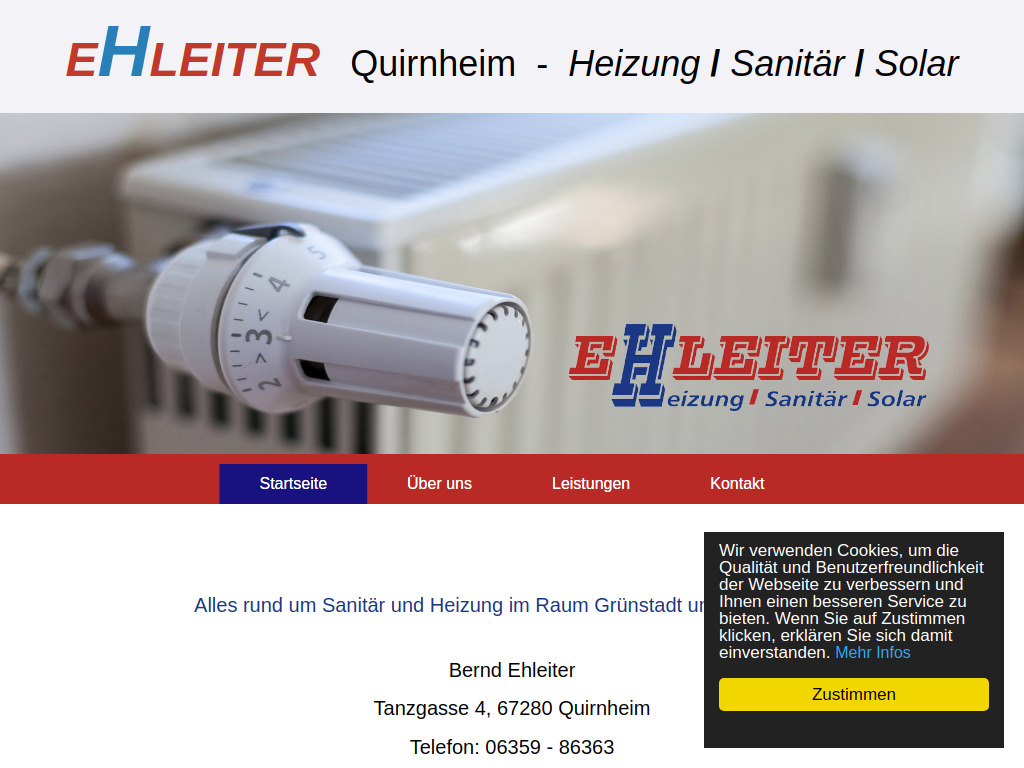 Website von Ehleiter Heizung Sanitär Solar in Quirnheim