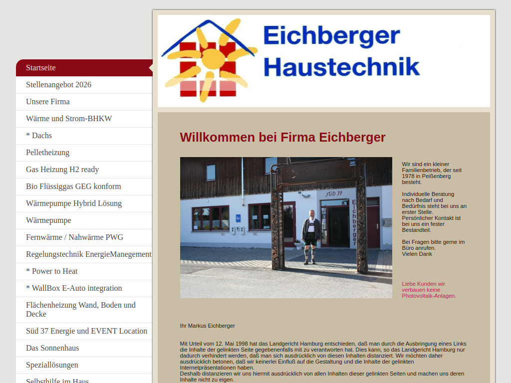 Website von Eichberger Haustechnik in Peißenberg