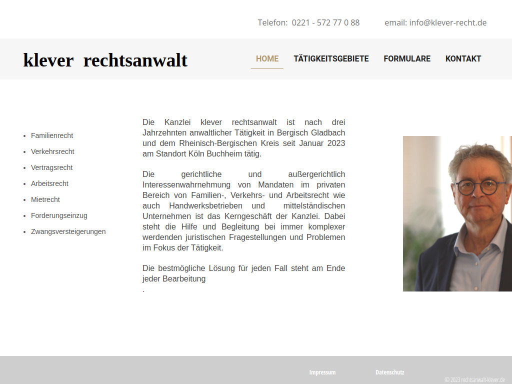 Website von Rechtsanwaltskanzlei Hans Josef Klever in Köln