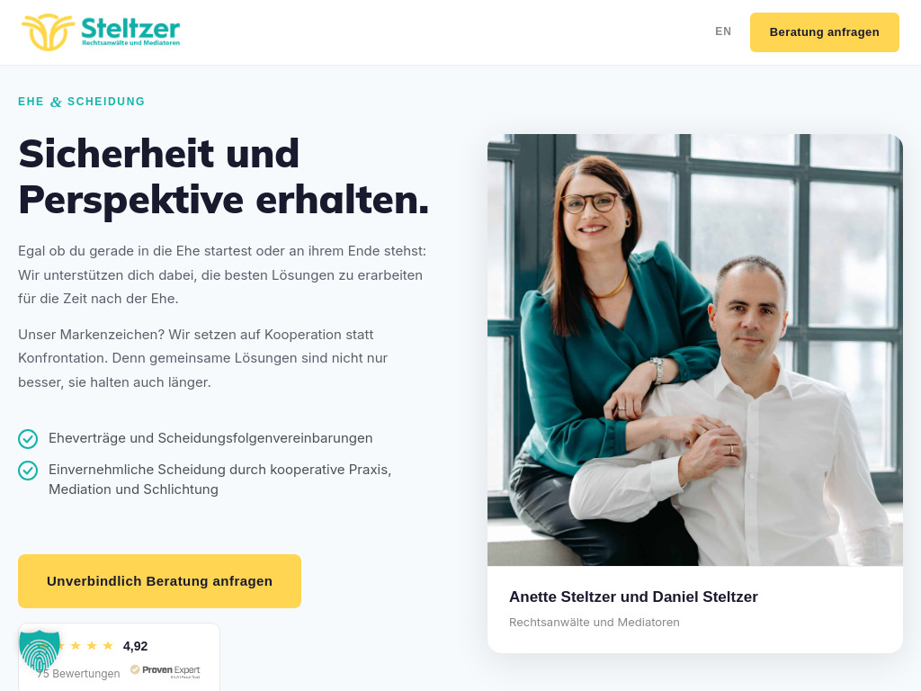 Website von STELTZER Rechtsanwälte + Mediatoren PartG in Berlin