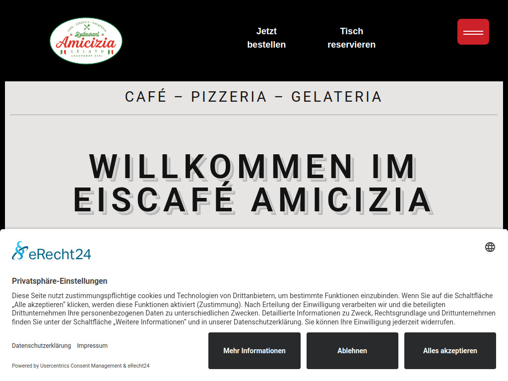 Website von Eiscafé Amicizia in Meine