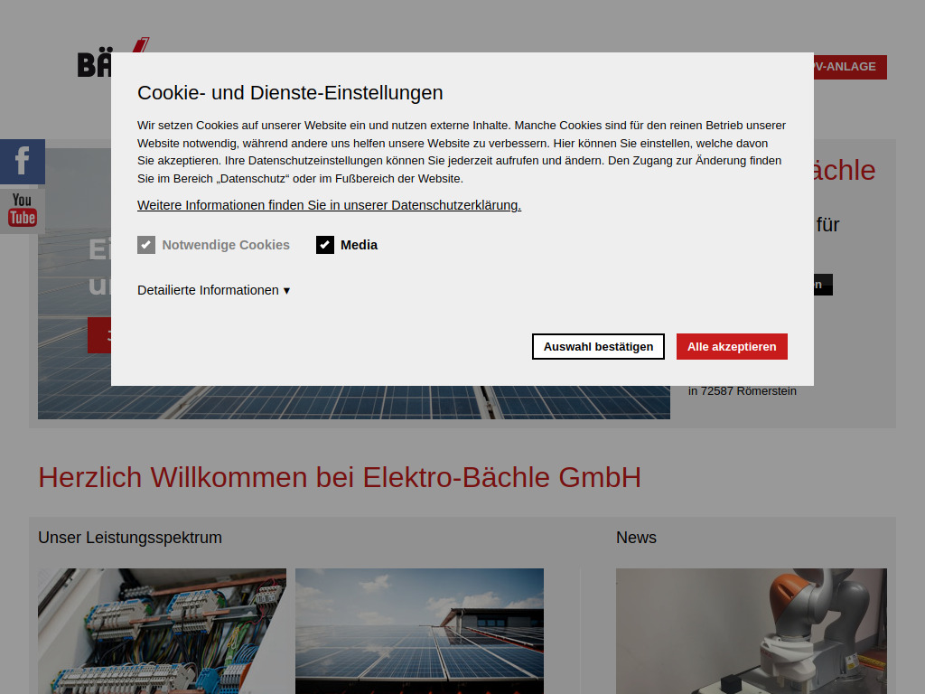 Website von Elektro-Bächle GmbH in Römerstein