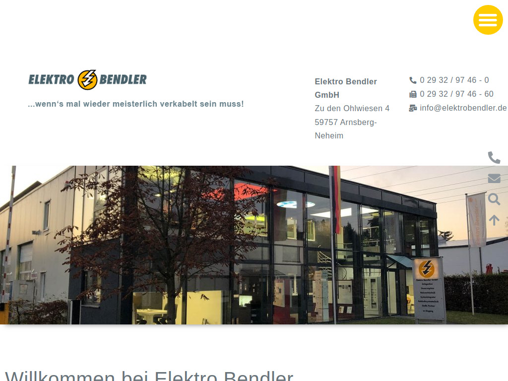 Website von Elektro Bendler GmbH in Arnsberg