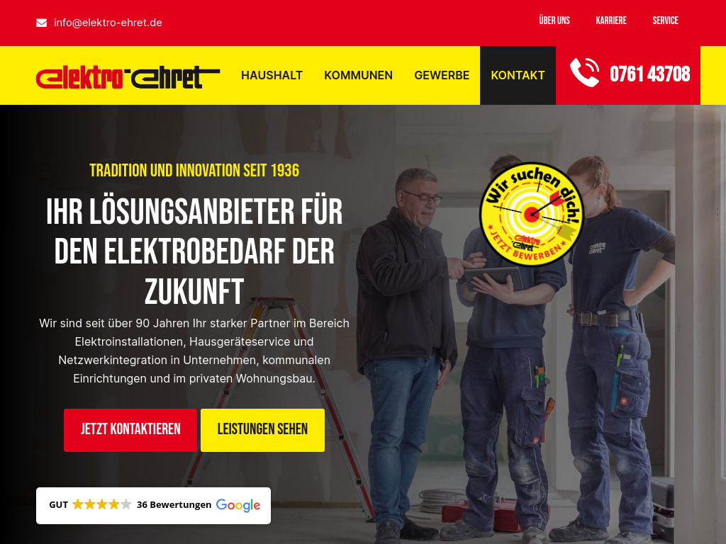 Website von Elektro Ehret GmbH in Freiburg