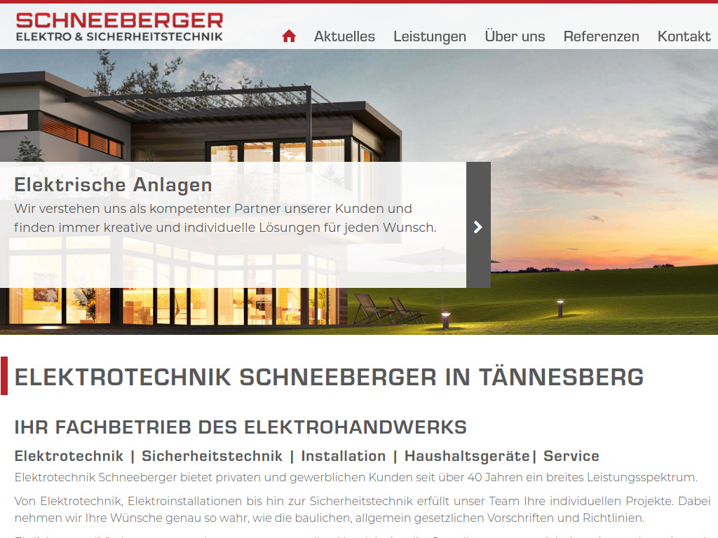 Website von Elektrotechnik Schneeberger in Tännesberg