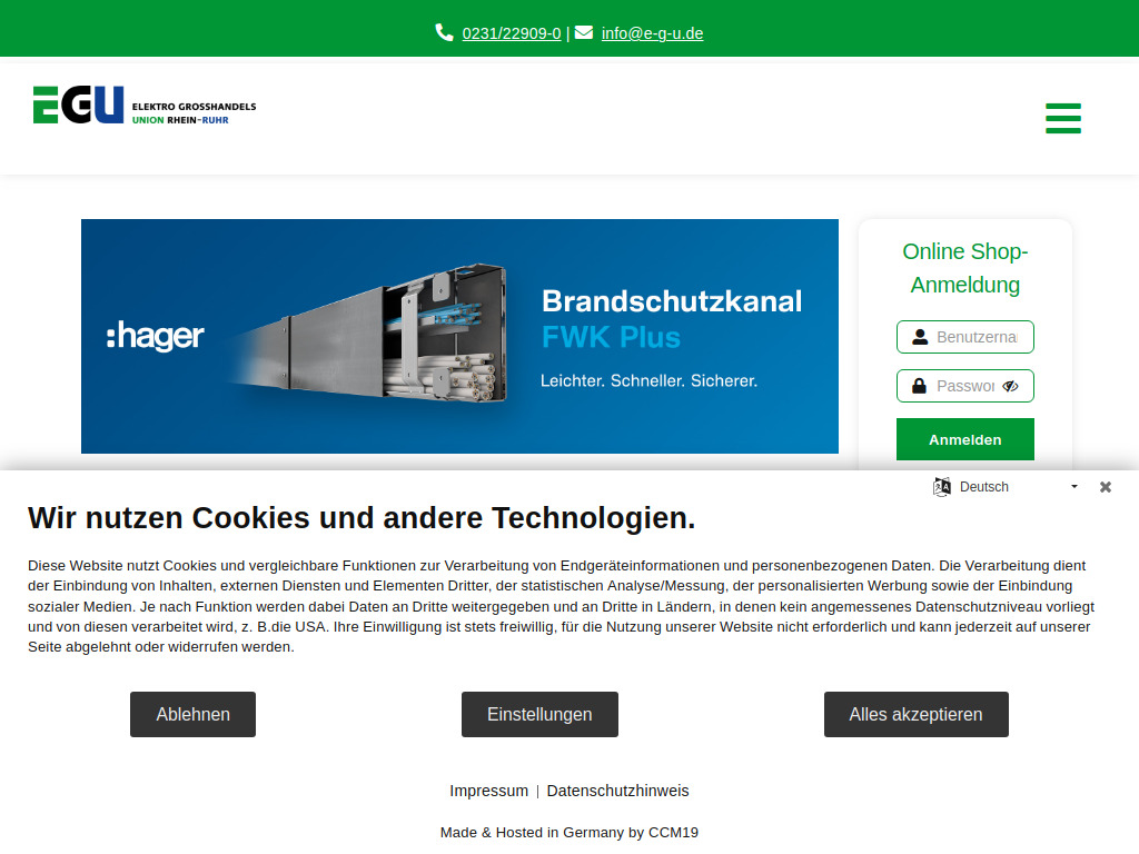 Website von Elektrogroßhandel EGU in Dortmund