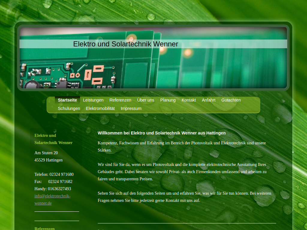 Website von Elektro und Solartechnik Wenner in Hattingen