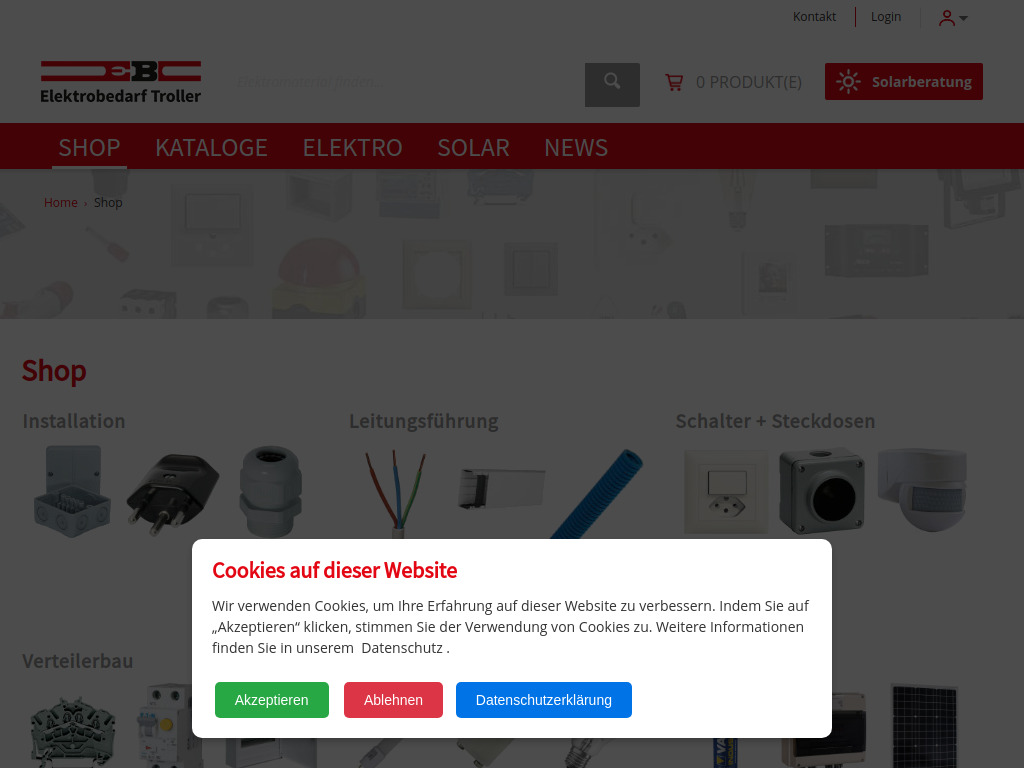 Website von Elektrobedarf Troller in Zofingen