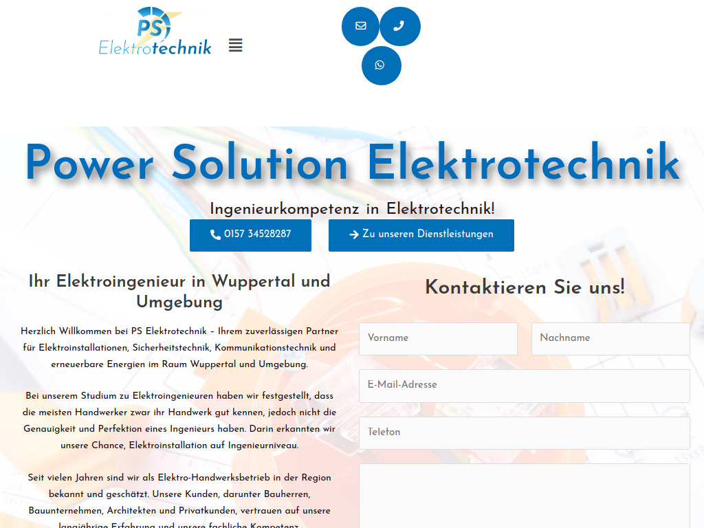 Website von PS Elektrotechnik GmbH in Wuppertal