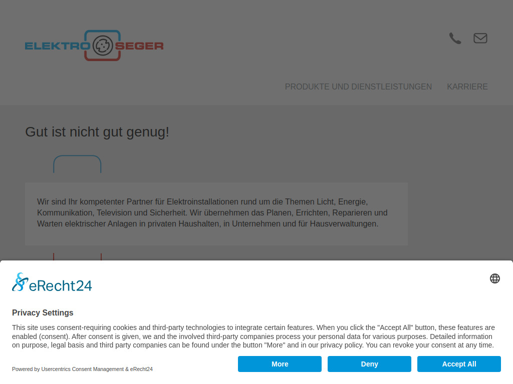 Website von Elektro Seger - Ihr kompetenter Partner für Elektroinstallationen in Weil am Rhein