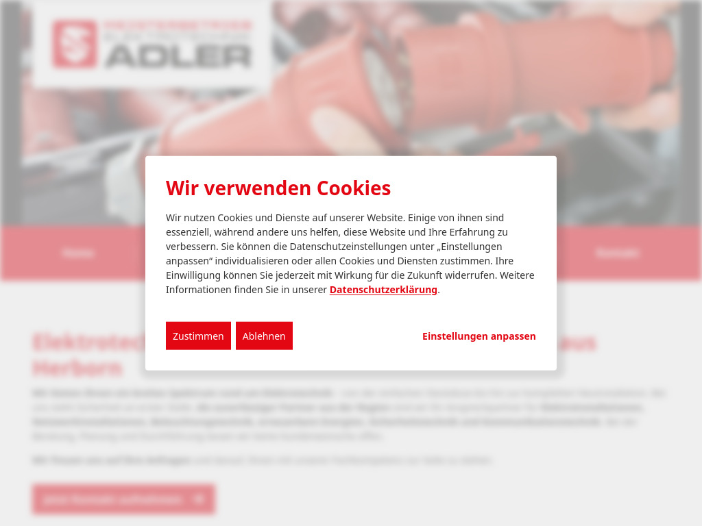 Website von Elektrotechnik Adler in Herborn