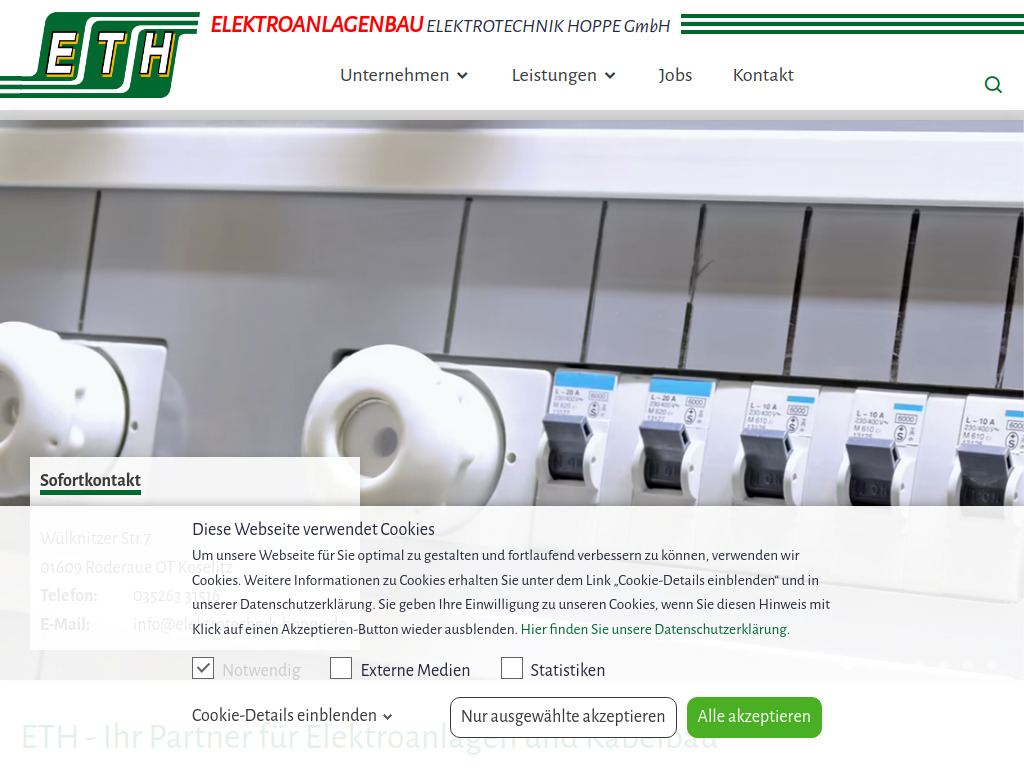 Website von ETH Elektrotechnik Hoppe GmbH in Röderaue