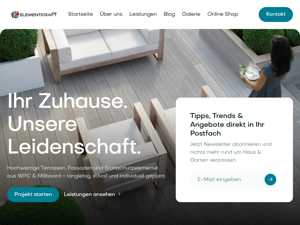 Website von Elementkraft in St. Margrethen