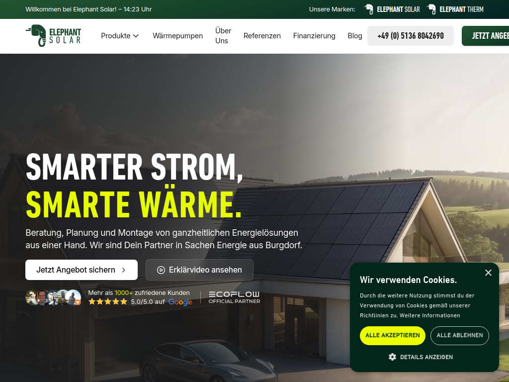 Website von Elephant Solar GmbH in Burgdorf