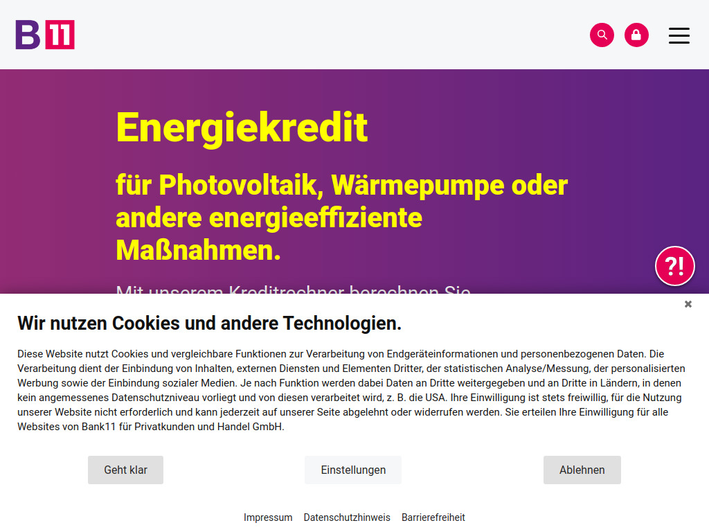 Website von Bank11 für Privatkunden und Handel GmbH in Neuss