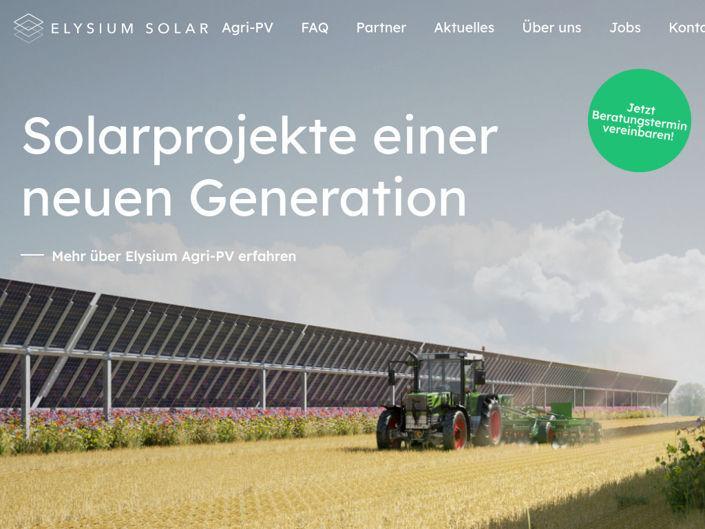 Website von Elysium Solar GmbH in Berlin