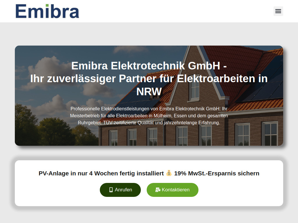 Website von Emibra GmbH in Mülheim an der Ruhr