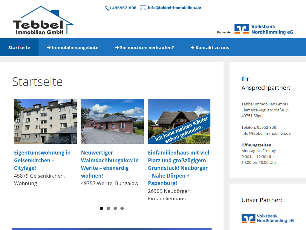 Website von Tebbel Immobilien GmbH in Sögel