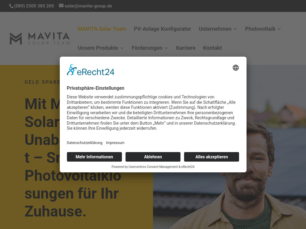 Website von MAVITA Solar Team GmbH in Grünwald