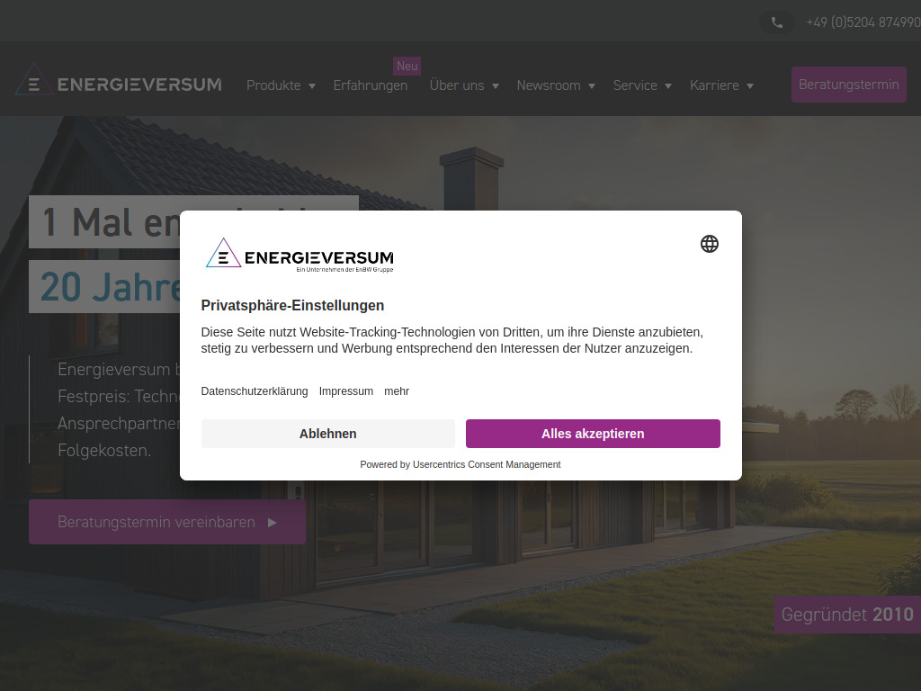 Website von Energieversum GmbH & Co. KG in Steinhagen