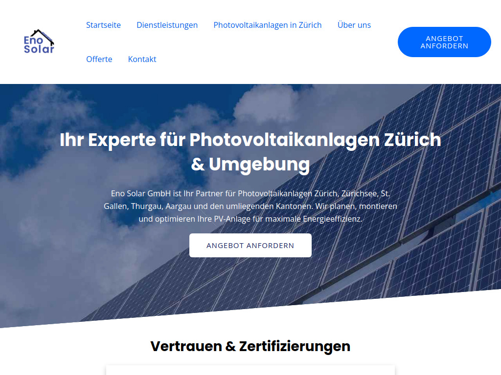 Website von Eno Solar GmbH in Brüttisellen
