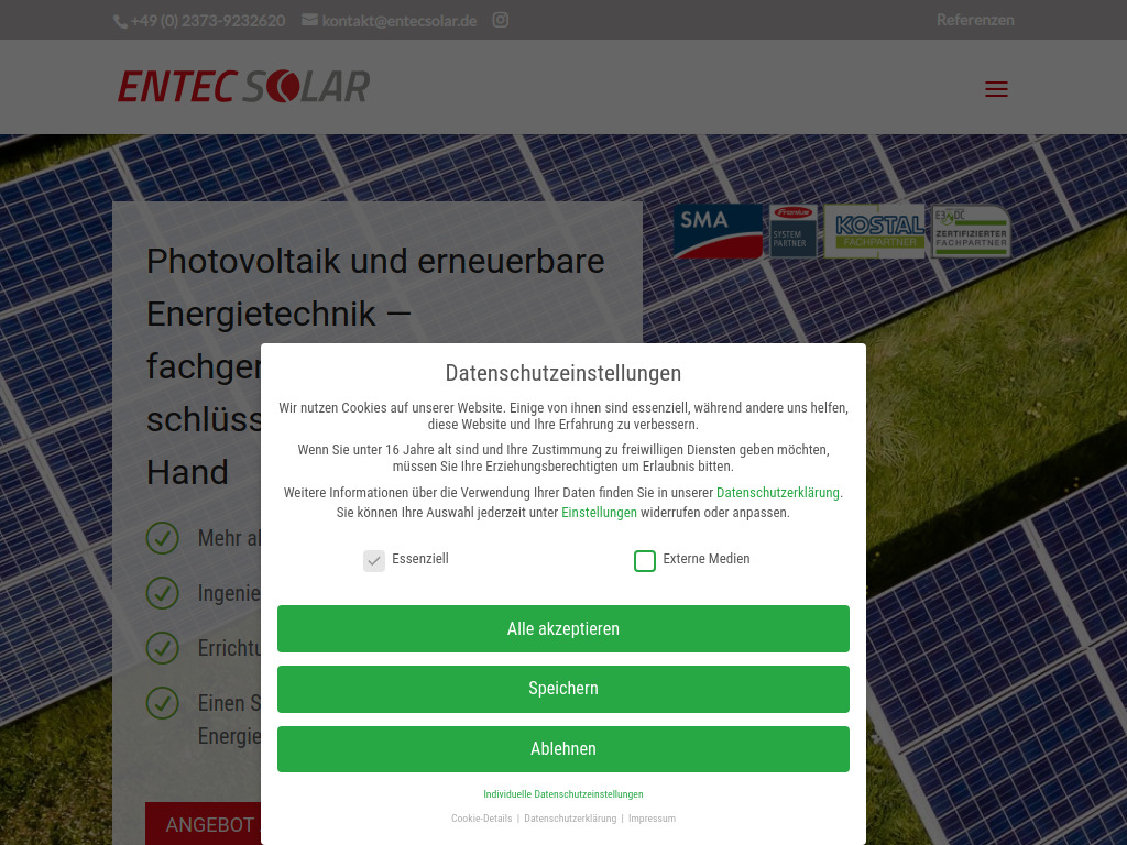 Website von EntecSolar GmbH in Menden
